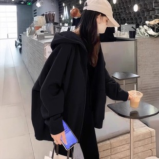 秋冬黑色美式 爆款 hiphop重磅连帽上衣 外套女加绒加厚2025新款 开衫