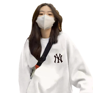 潮牌chic港风白色大码加厚加绒纯棉卫衣外套小个子宽松秋冬上衣女