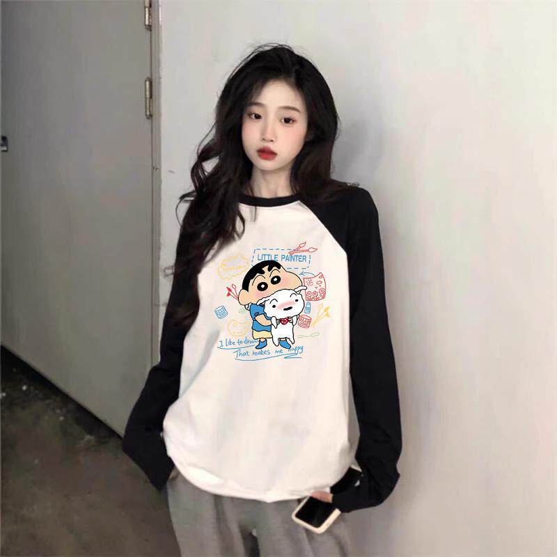 卡通动漫插肩长袖t恤女春秋冬季oversize宽松纯棉打底衫体恤上衣,女装/女士精品,T恤,淘宝优惠券,粉丝福利购,淘宝优惠卷