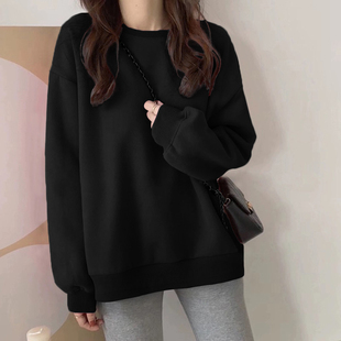 纯色打底衫 宽松圆领百搭上衣长袖 爆款 重磅黑色卫衣女2025秋冬新款