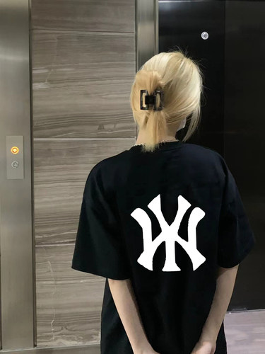 纯棉黑色短袖T恤女ins潮牌中长款