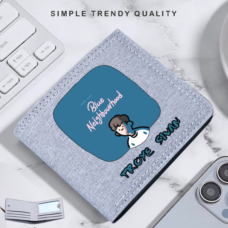 戳爷钱包男2024新款特洛耶希文短款男士钱夹一体卡包薄款帆布时尚