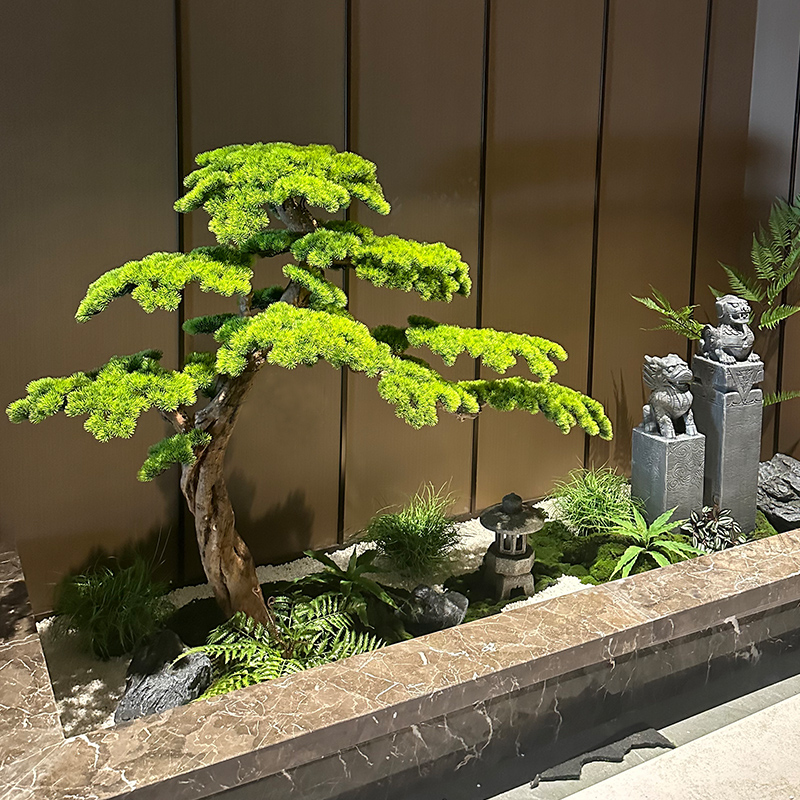 仿真迎客松树假罗汉松新中式室内造景装饰玄关橱窗展厅旱景观组合
