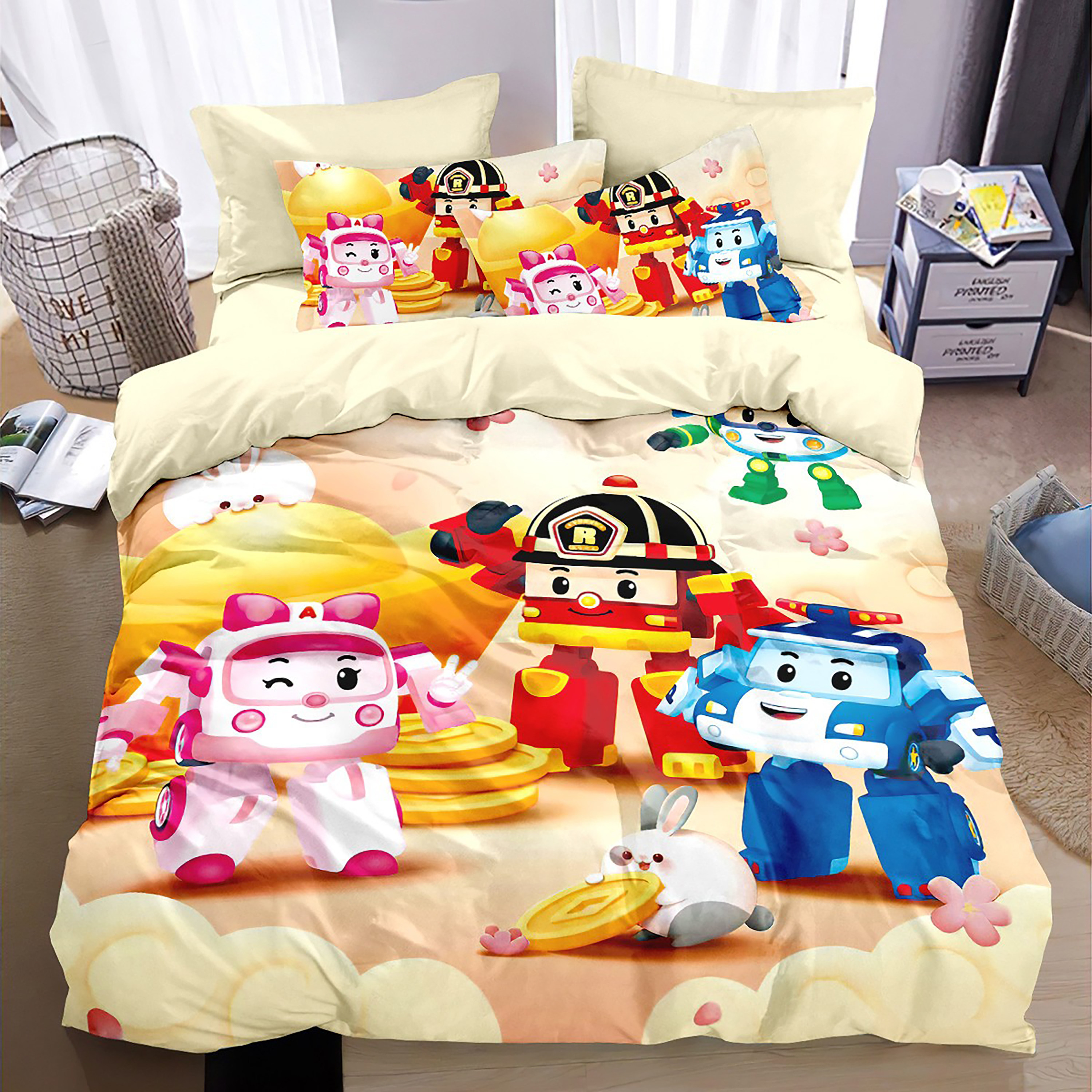 超级飞侠变形警车被套纯棉四件套全棉儿童学生宿舍床上用品三件套