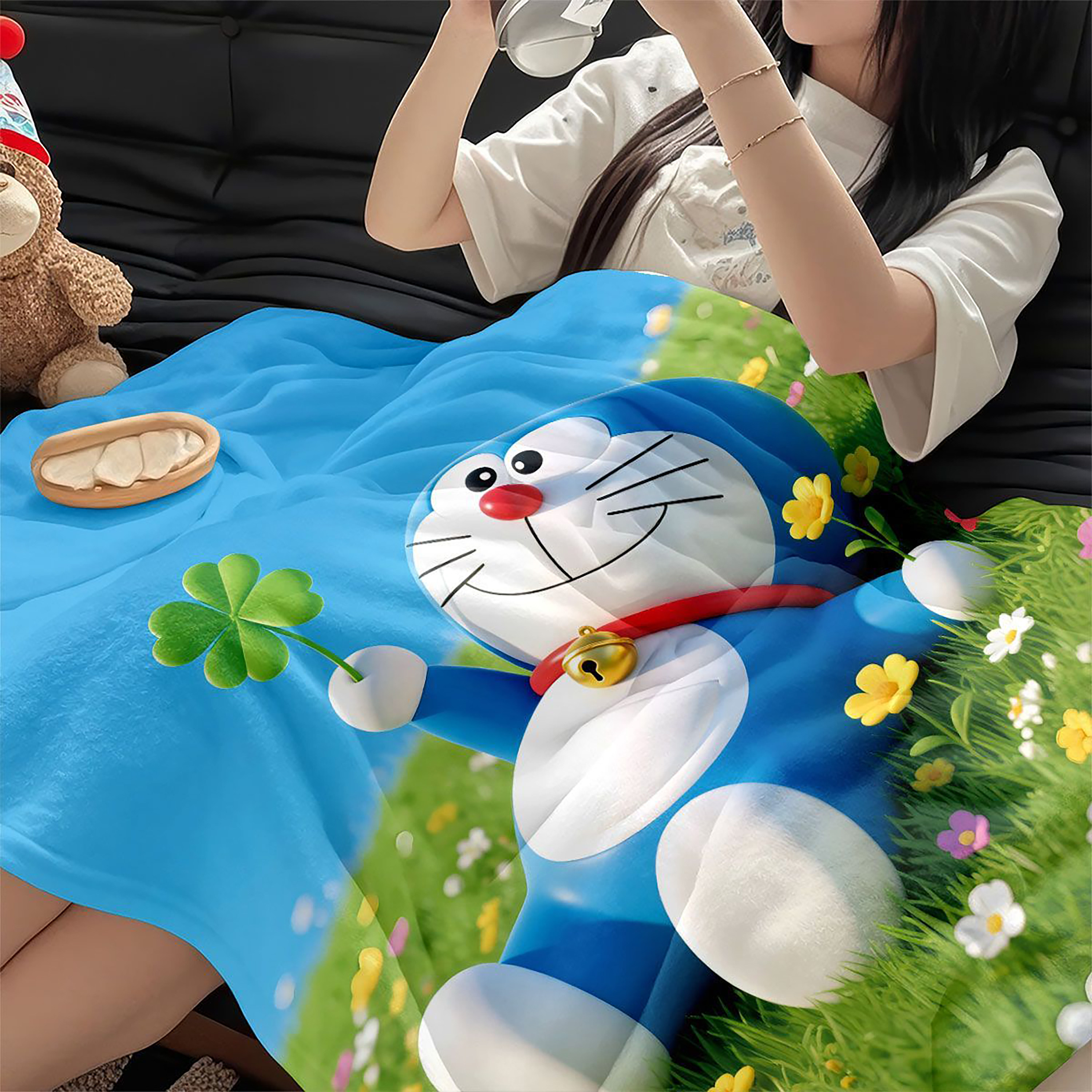哆啦A梦毛毯法兰绒空调毯儿童学生夏季薄款毯子被子叮当猫休闲毯