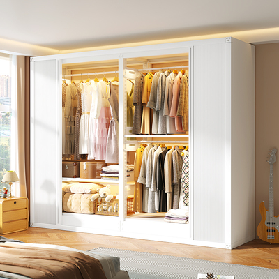 家用全封闭移门推拉门加厚衣柜简易组装卧室衣帽间金属货架挂衣架