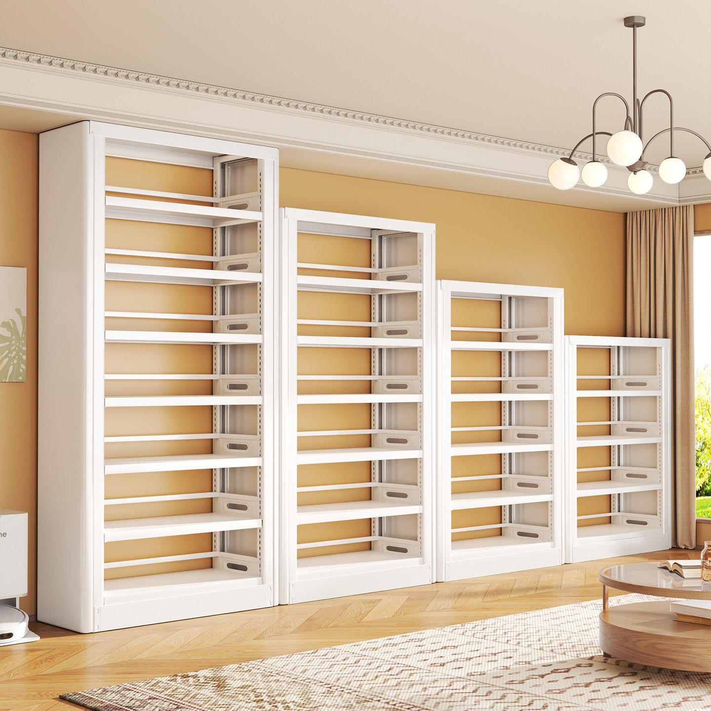 钢制书架落地多层置物架一体靠墙客厅书柜儿童书房绘本收纳架整墙