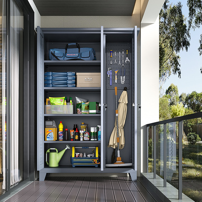 家用阳台储物柜靠墙一体户外防水防晒杂物收纳柜多层钢制铁皮柜子