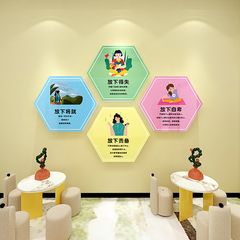 心理咨询室文化背景墙装饰墙贴卡通创意教室布置3d立体自粘墙贴画