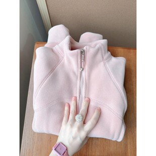 粉色立领加绒卫衣外套女秋冬羽绒服内胆保暖上衣冲锋衣内搭打底衫