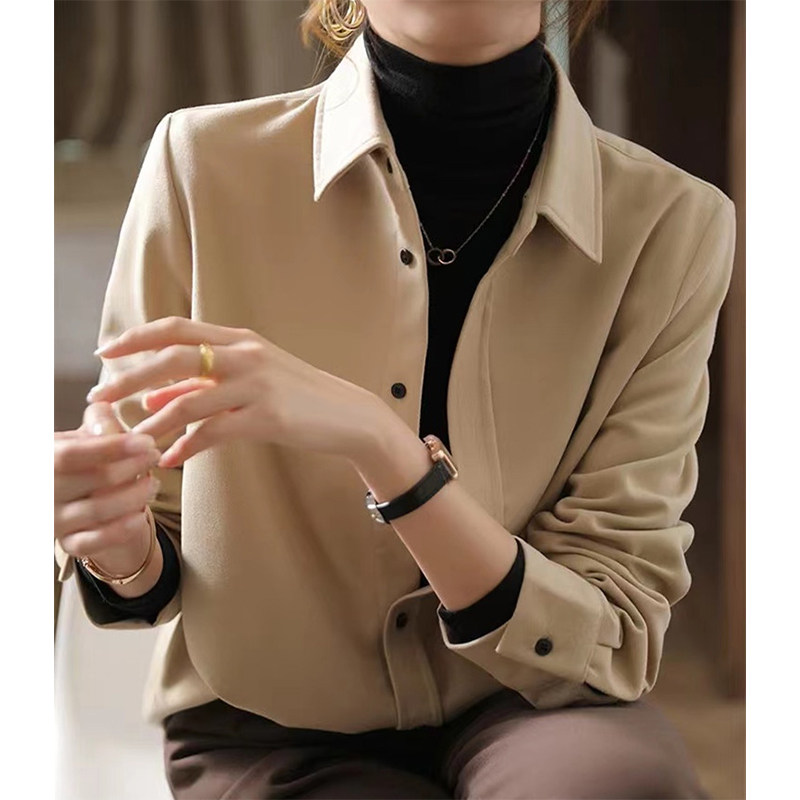 高级感轻奢小众加厚磨毛衬衫女春秋气质百搭长袖通勤衬衣叠穿上衣