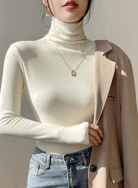 加高领打底衫女秋秋2025新款修身内搭磨毛堆堆领长袖上衣1018e