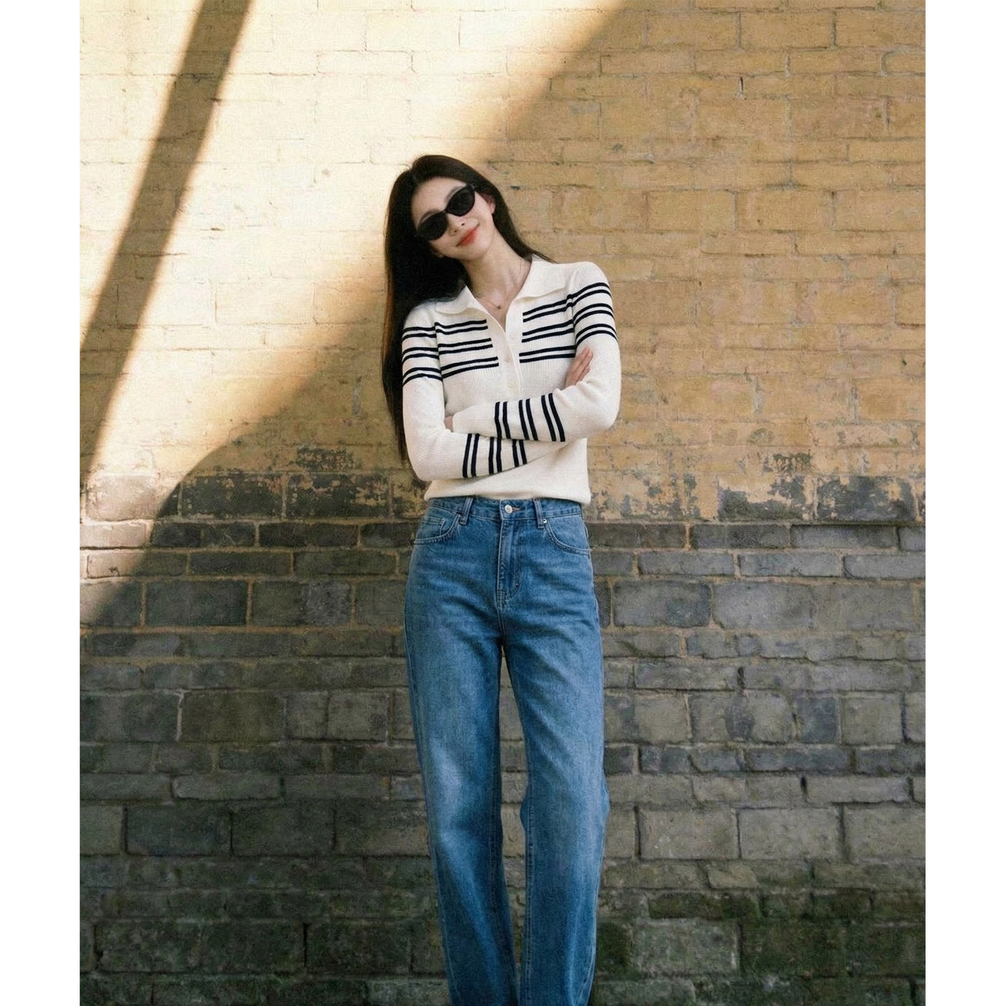 半开领撞色条纹针织衫女春秋2026新款高级感内搭打底衫老钱风上衣