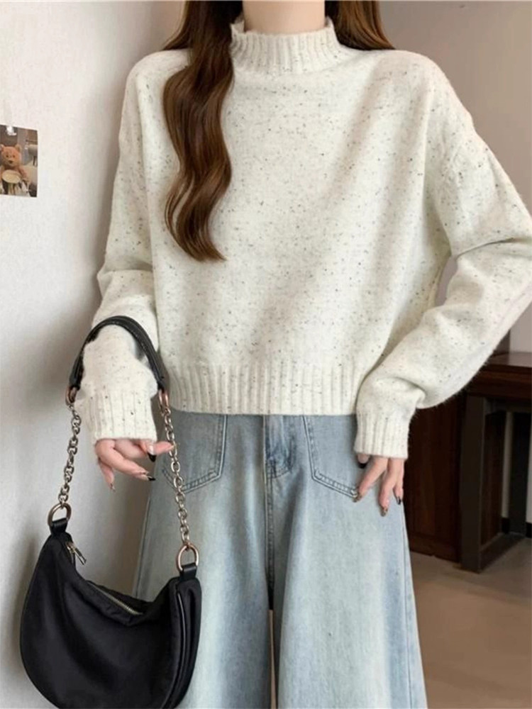 半高领针织衫女秋冬宽松洋气百搭打底衫减龄可外穿短款不起球毛衣,运动/瑜伽/健身/球迷用品,瑜伽t恤,淘宝优惠券,粉丝福利购,淘宝优惠卷