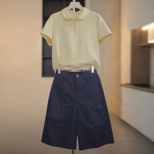 鹅黄色polo领短袖t恤女夏季新款气质减龄休闲百搭小衫翻领上0326e