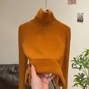 高级感双面澳绒堆堆领打底衫女秋冬时尚百搭内搭加绒保暖高领上衣