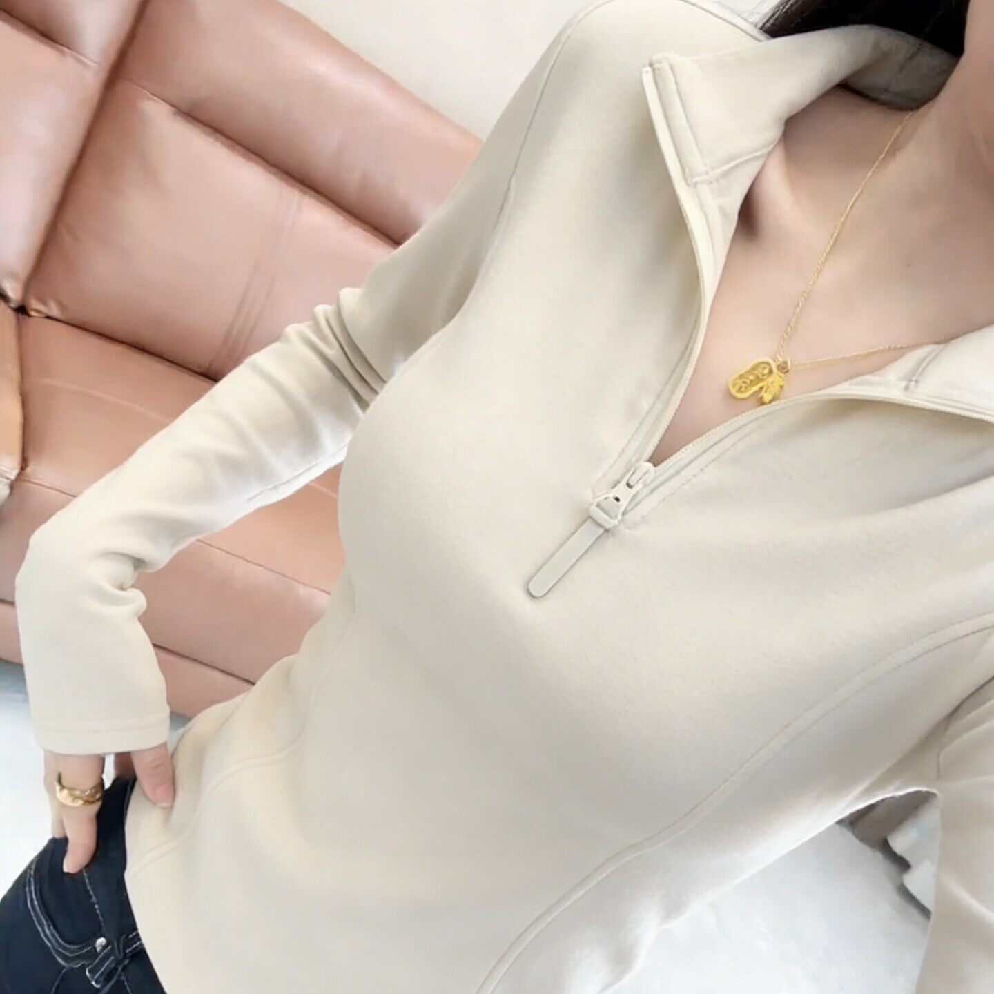 欧货半拉链鱼骨内搭打底衫女春季2026新款高级感修身长袖T恤上衣