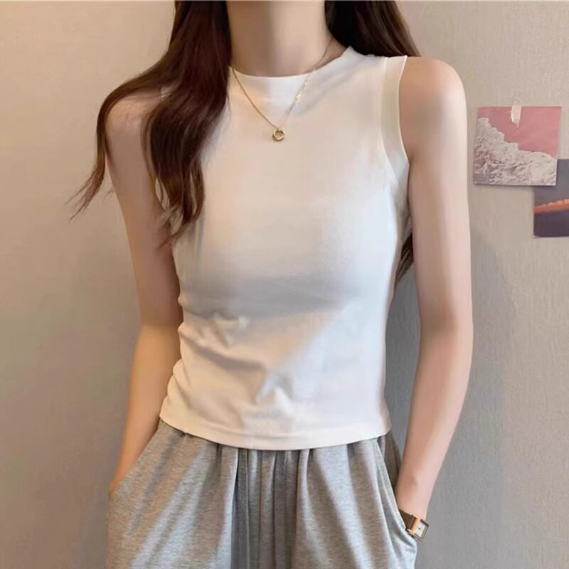 小立领白色无袖背心女夏外穿修身显瘦修身内搭坎肩短款无袖上衣