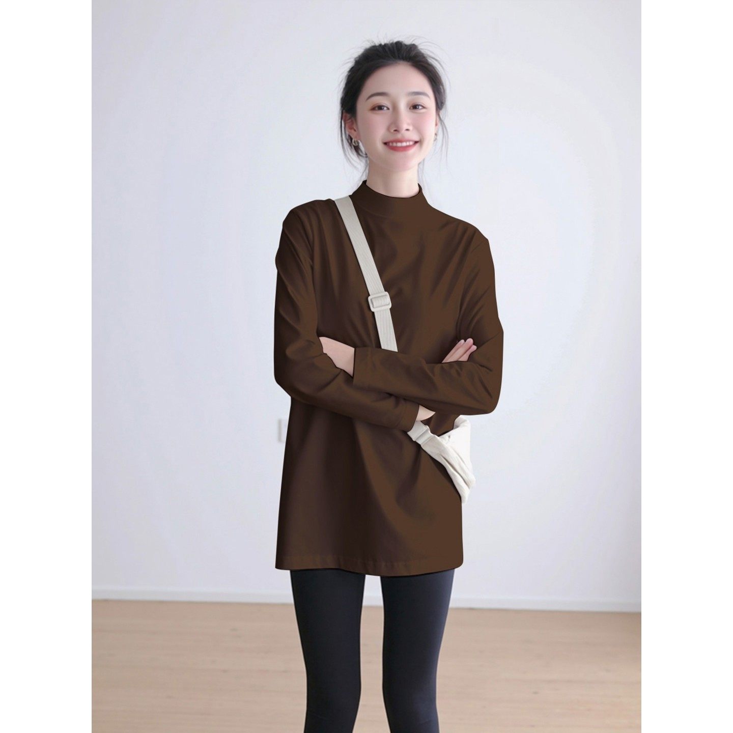 半高领德绒打底衫女秋冬中长款内搭咖色长袖T恤配鲨鱼裤的上衣,女装/女士精品,T恤,淘宝优惠券,粉丝福利购,淘宝优惠卷