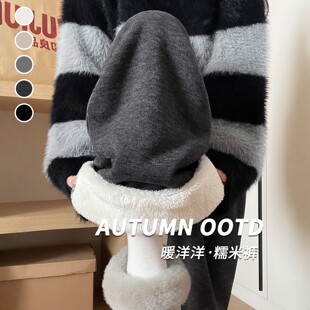 羊羔绒裤子深灰色糯米裤女冬季外穿保暖棉裤防寒加绒加厚阔腿裤