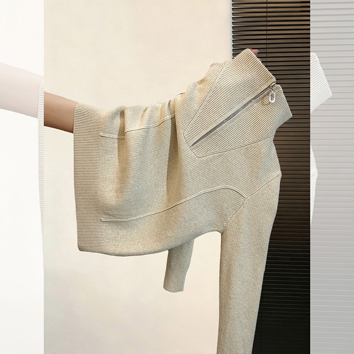 一体绒高领半拉链毛衣女秋冬新款加绒加厚可外穿内搭针织打底衫