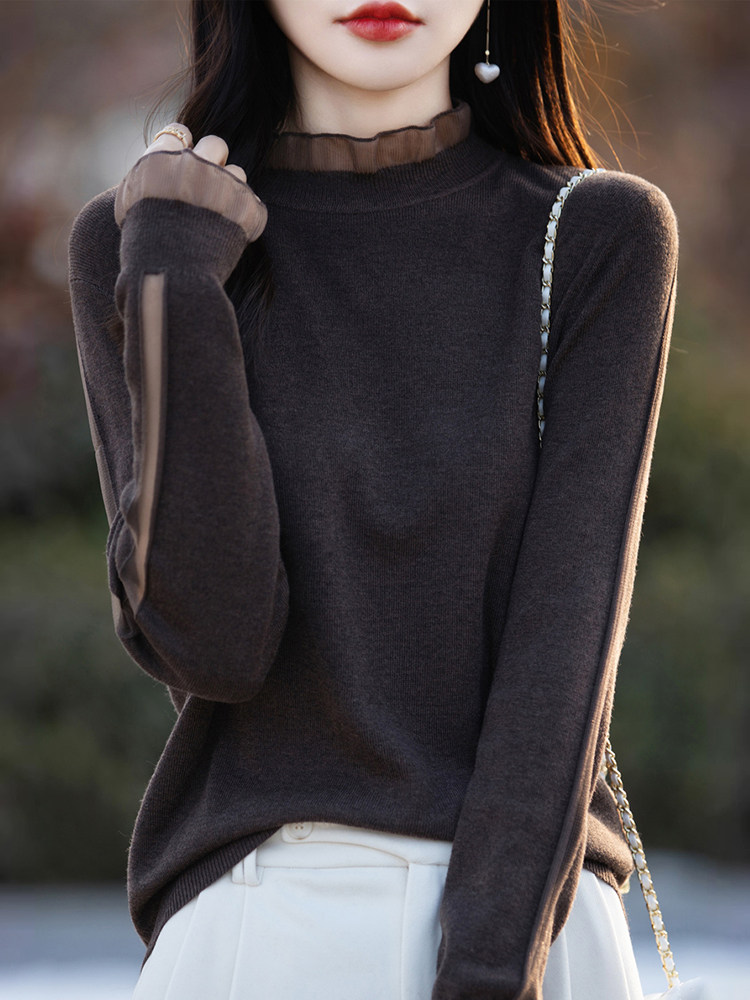 欧货半高领打底衫女秋冬新款宽松显瘦长袖针织衫高级感内搭上衣