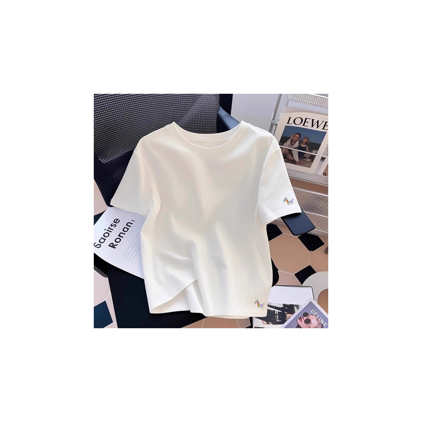 欧货白色纯棉正肩短袖t恤女夏季宽松简约半袖体恤衫高端大牌上衣