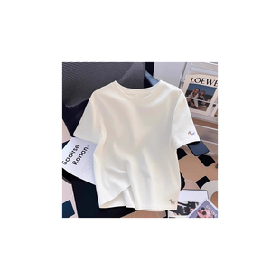 欧货白色纯棉正肩短袖t恤女夏季宽松简约半袖体恤衫高端大牌上衣