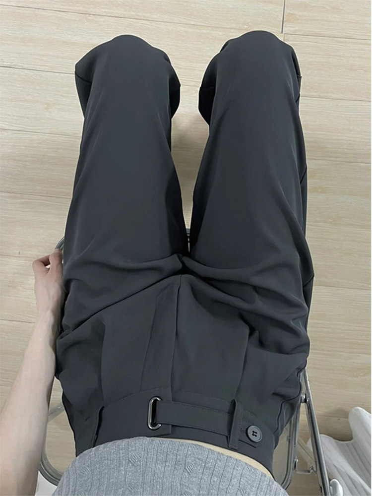 夏季新款高腰直筒裤修身百搭灰裤宽松休闲窄阔腿裤