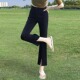 新款 女夏季 垂感开 叉裤 九分显瘦高腰喇叭 黑色微喇西装 子马蹄裤 裤