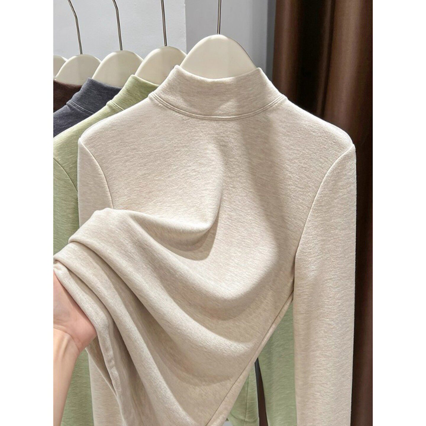 小立领加绒双面德绒卫衣女秋冬加厚保暖套头白色修身气质收腰上衣