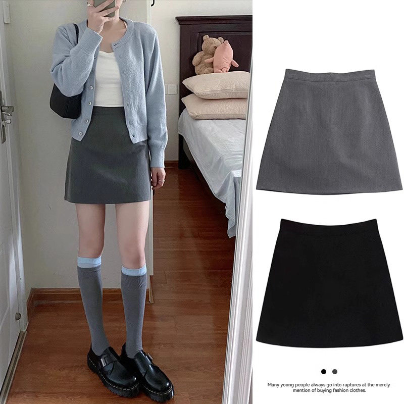 灰色西装半身裙女春秋高腰显瘦a字裙防走光裙裤休闲 百搭包臀短裙