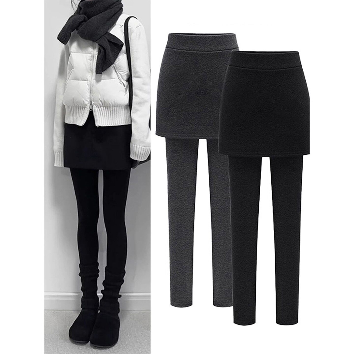 假两件裤子黑色打底裤女秋冬季配靴子外穿围裙一体裙裤加绒小脚裤