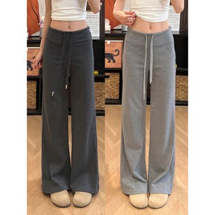 灰色瑜伽运动裤女秋冬季加绒加厚拖地卫裤休闲窄版直筒阔腿保暖裤