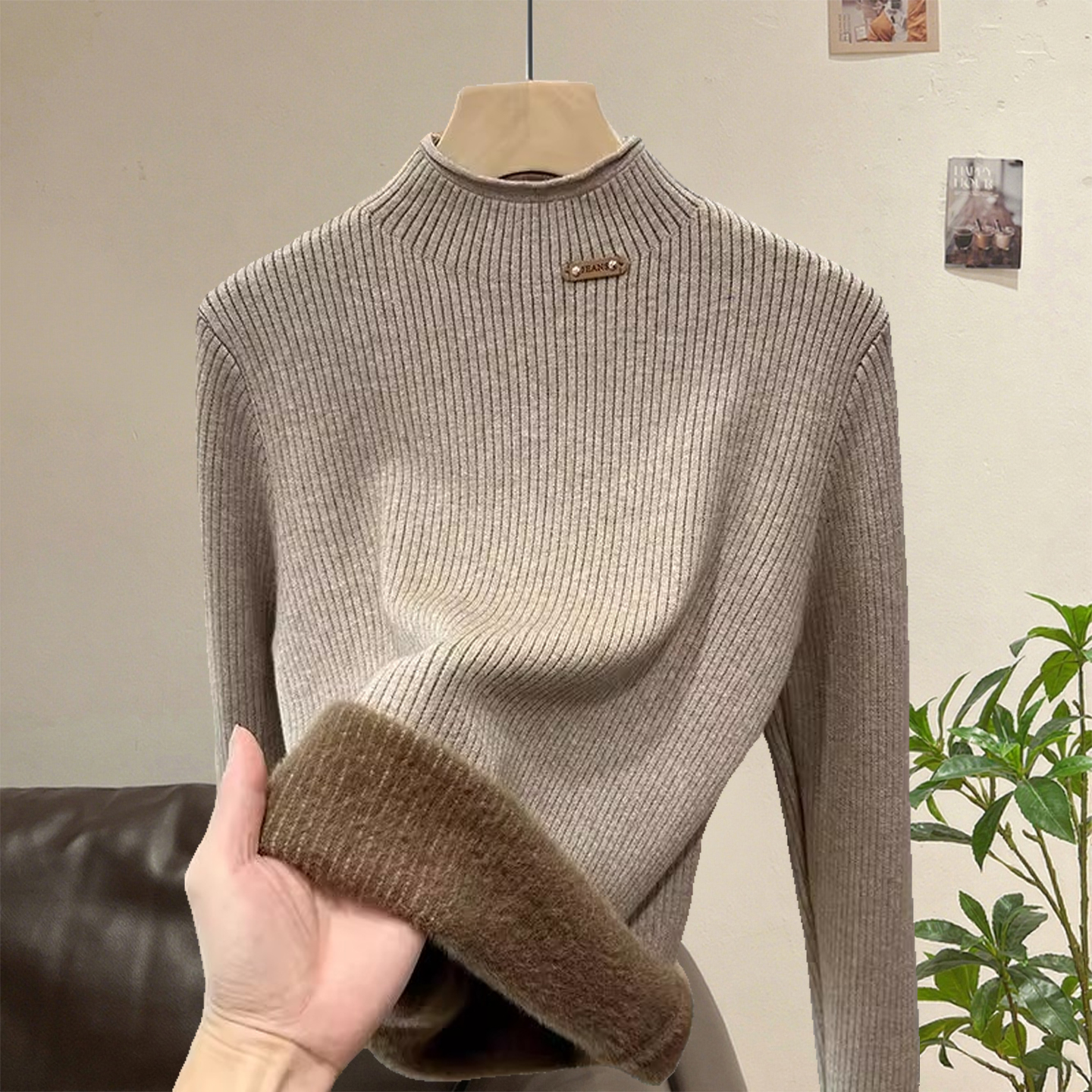 半高领加绒加厚打底衫女秋冬新款内搭一体绒针织毛衣保暖上1206r