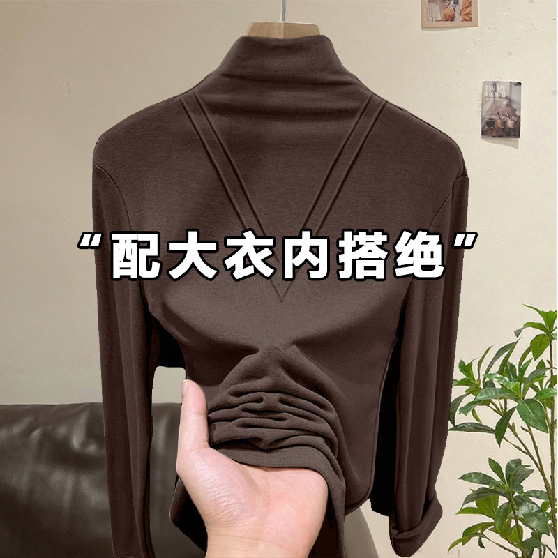 咖色半高领德绒打底衫女秋冬季新款内搭修身保暖显瘦长袖T恤上衣,运动/瑜伽/健身/球迷用品,瑜伽t恤,淘宝优惠券,粉丝福利购,淘宝优惠卷