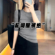 针织衫 洋气半袖 女春秋修身 打底衫 上衣 弹力内搭中袖 灰色圆领五分袖