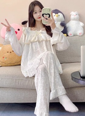 白色金丝绒睡衣女款秋冬冬季公主风长袖长裤甜美可外穿家居1123r