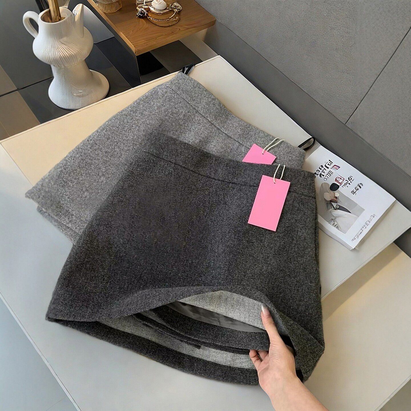 灰色毛呢半身裙女秋冬高腰显瘦a字短裙防走光打底裙小个子包臀裙