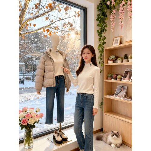 蚕丝羊毛高领德绒打底衫女秋冬羽绒服内搭加绒加厚高级感保暖上衣