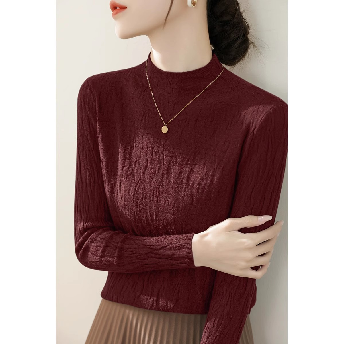 秋冬季安哥拉红高领毛衣打底衫女新款时髦洋气感长袖针织衫1117n