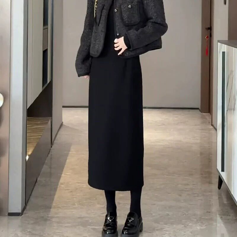 黑色西装半身裙女春秋新款高腰开叉直筒裙气质中长款秋冬毛呢裙子,女装/女士精品,半身裙,淘宝优惠券,粉丝福利购,淘宝优惠卷