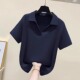 大尺码 藏青色POLO领衬衫 高级感显瘦大牌女装 T恤女夏季 正肩上 短袖