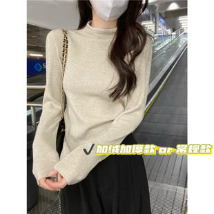 内1221k1 一体毛衣加厚保暖修身 秋冬女打底衫 燕麦色半高领针织衫