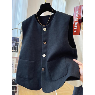 高端轻奢黑色马甲外套女秋冬新款时尚叠穿高级感西装无袖上衣开衫