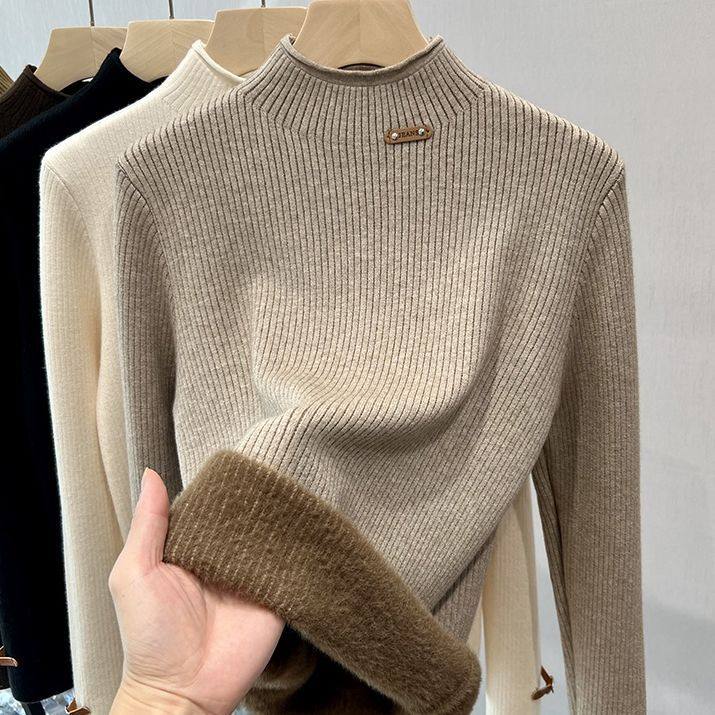 半高领毛衣女秋冬季内搭加绒加厚一体绒洋气针织衫保暖打底衫上衣