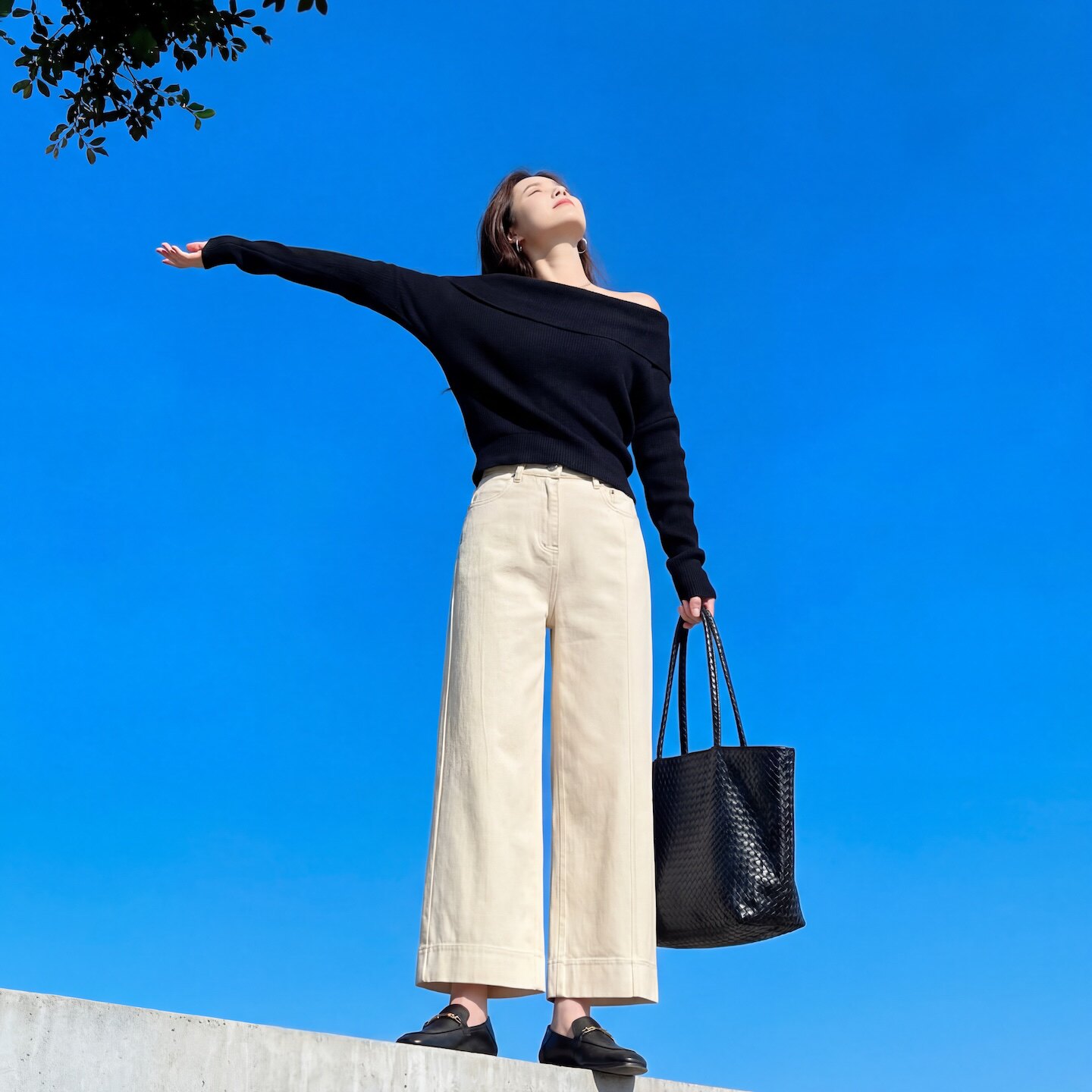 米白色九分直筒牛仔裤女春夏高腰小个子百搭天丝法棍裤阔腿奶奶裤