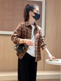 小个子短款加厚磨毛格子衬衫外套女秋季新款爆款休闲宽松小资上衣