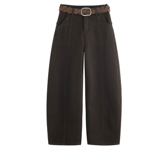 加绒加厚弯刀裤女秋冬新款梧桐裤美拉德咖色裤子高腰显瘦阔腿裤