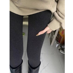深灰色打底裤女外穿秋冬加绒加厚显瘦螺纹保暖棉裤不掉档连裤袜